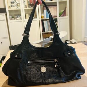 Authentic Mulberry Black Pebbled Leather Shoulder Bag with Silver Hardware
